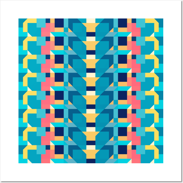 Bondi blue and orange-yellow retro geometric pattern Wall Art by toshicodesign